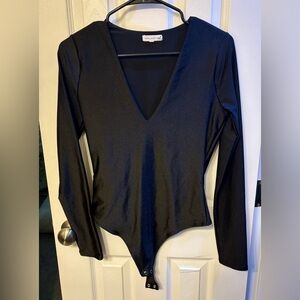 Good American Black V-Neck Bodysuit